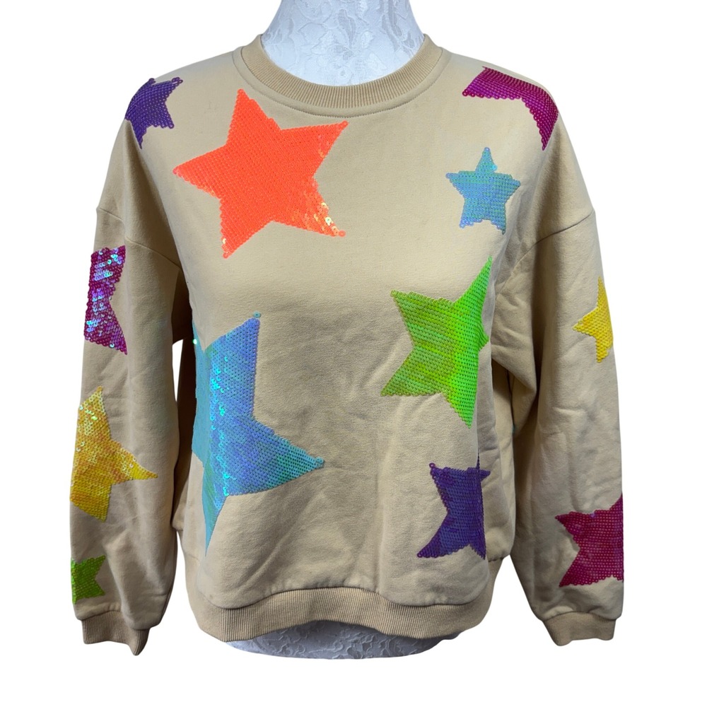 Billionaire Girls Club Queen of Hearts Sequin Star Crewneck Sweatshirt Womens XL